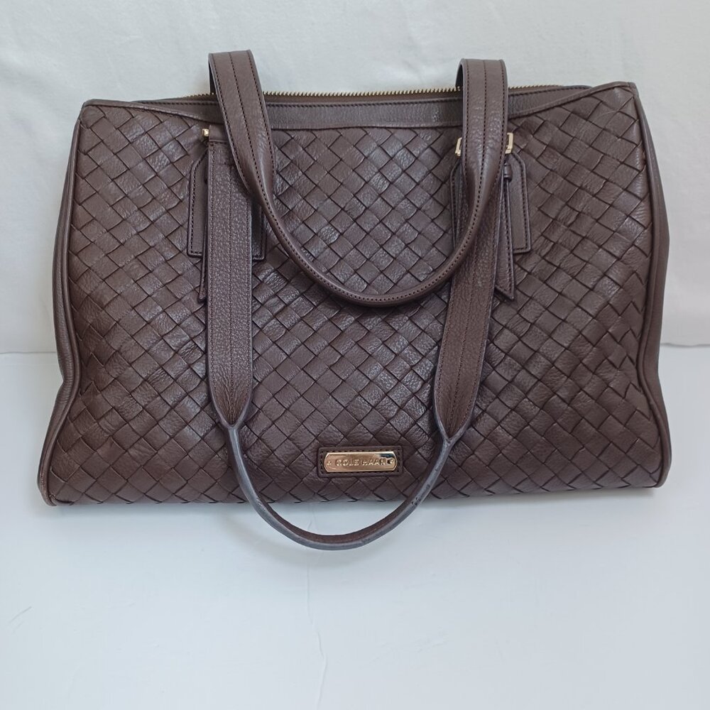 Cole Haan Handbag Dark Chocolate Woven Leather Basket Weave Shoulder Tote - Picture 10 of 16